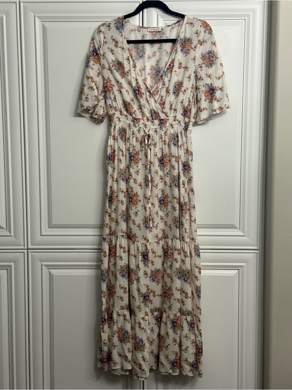 Lovestitch Size Small Zoey Floral Maxi Dress Surplice Neckline Tiered Skirt Boho